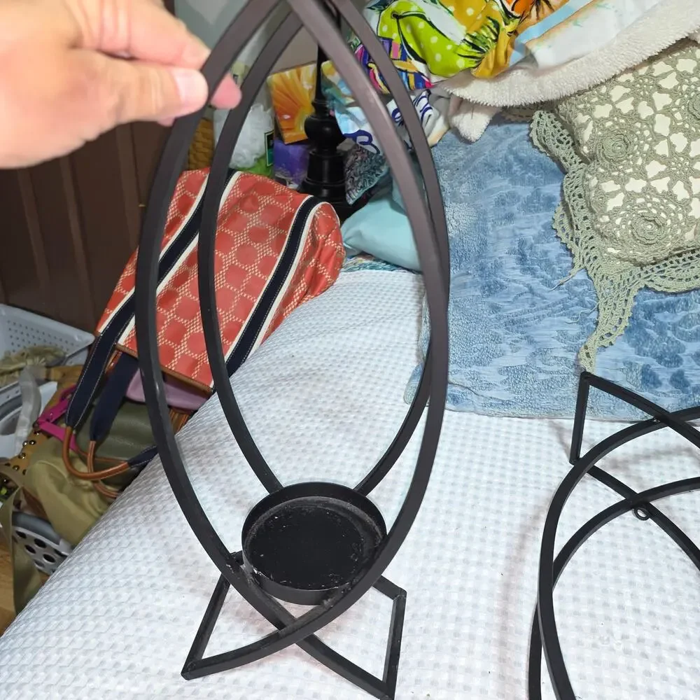 SET OF 2 METAL BLACK WALL SCONCES FOR CANDLE HOLDERS HOME DECO